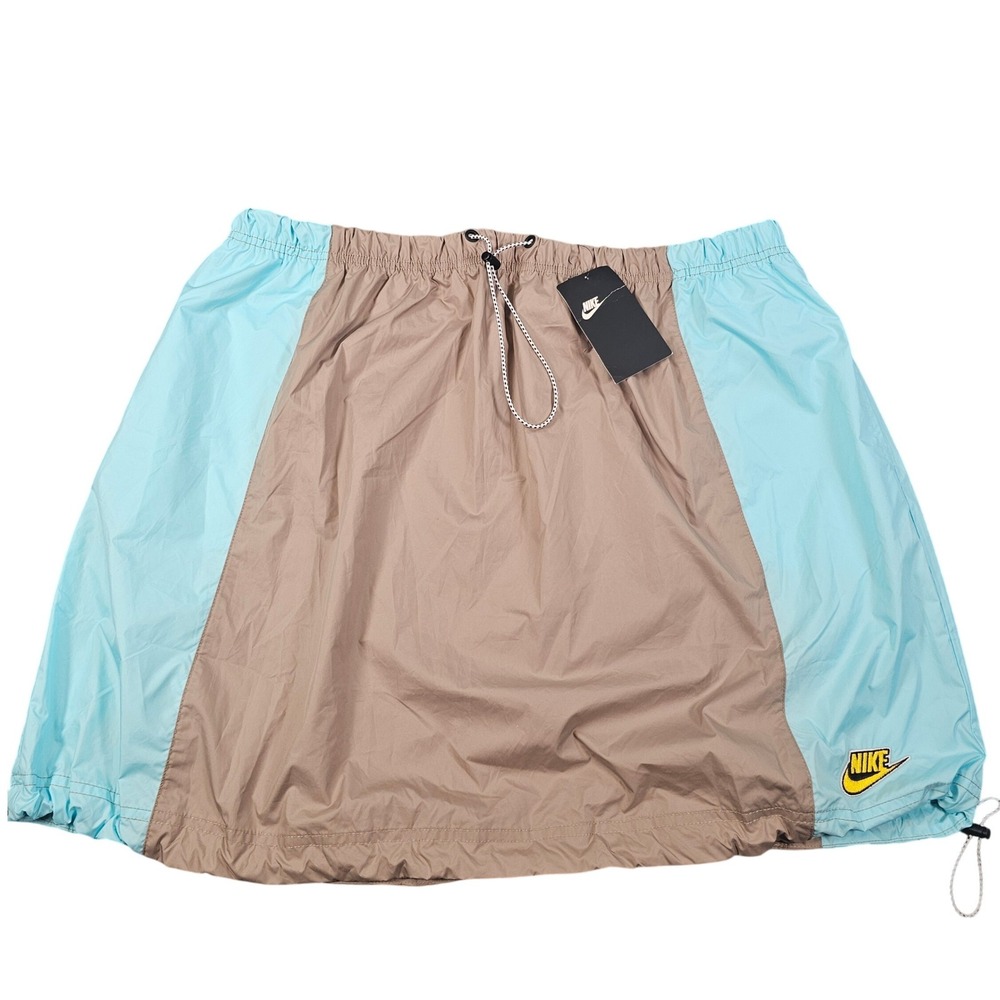 Nike Sportswear Woven Skirt Womens 1X Tan Aqua Blue Colorblock CZ3384-342 NEW